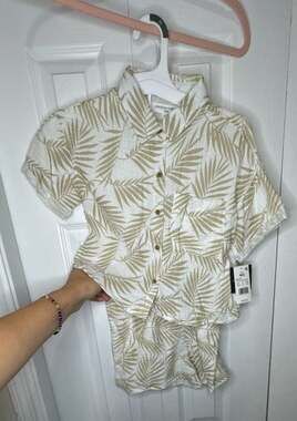 Grayson Threads Kids Palm Leaf Print Button-Down Shirt and Shorts Set